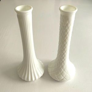 SET OF 2 HOOSIER GLASS MILK GLASS VINTAGE VASES